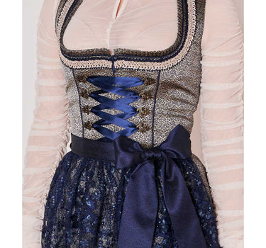 Krüger MADL Dirndl "Isi" mit Spitzenschürze 415367 | Blau 60cm