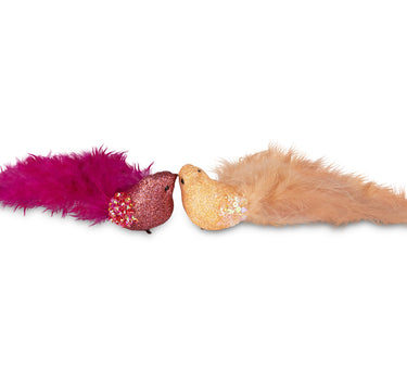 Riffelmacher Vogel Baumschmuck mit Feder | 13,5x4 cm | Zum Klemmen | 2 Farben Pink Rosa sortiert | Christbaumschmuck elegant | 13232