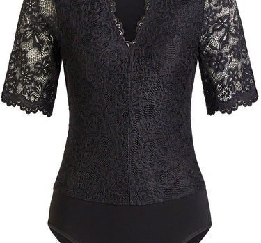 Nina von C. Halbarm Spitzenbody "Hanna" mit V-Ausschnitt 83580326 | Schwarz