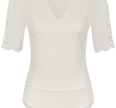 Nina von C. Halbarm Spitzenbody "Hanna" mit V-Ausschnitt 83580326 | Champagner
