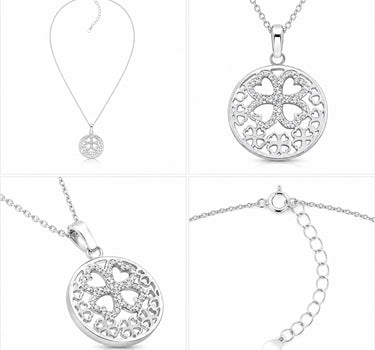 LUISIA Edelstahl Halskette 50+5 cm Silber | Kleeblatt mit Zirkonia