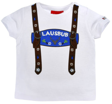 BONDI Baby Jungen Hosenträger T-Shirt "Lausbub" 91325 | Weiß Blau