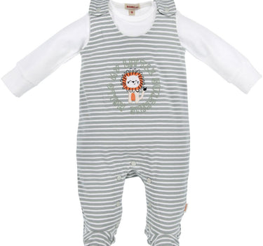BONDI Baby Strampler "Löwe" 93971 | stripe khaki white - Babystrampelanzug