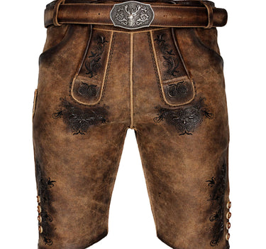 MADDOX Kurze Herren Lederhose "Altrei" mit Gürtel | Nappato Sand