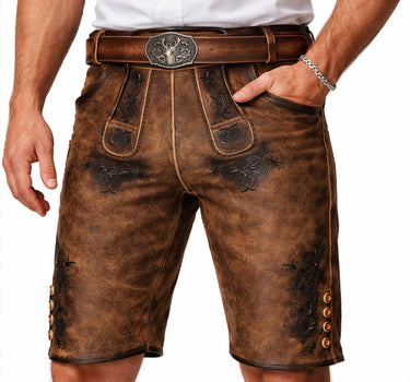 MADDOX Kurze Herren Lederhose "Altrei" mit Gürtel | Nappato Sand