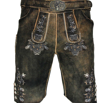 MADDOX Kurze Herren Lederhose "Altrei" mit Gürtel | Wildbock Braun