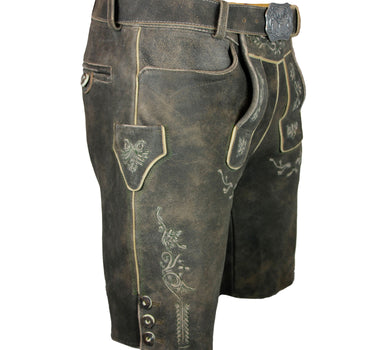 MADDOX Kurze Herren Lederhose "Amberg" mit Gürtel | Nappalan Humus