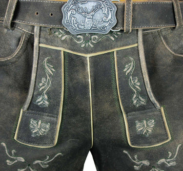 MADDOX Kurze Herren Lederhose "Amberg" mit Gürtel | Nappalan Humus