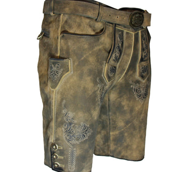 MADDOX Kurze Lederhose "Ammersee" mit Gürtel | Napatto Marmor