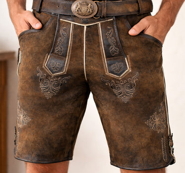 MADDOX Kurze Lederhose "Ammersee" mit Gürtel | Antik Nuss