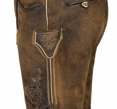 MADDOX Kurze Lederhose "Ammersee" mit Gürtel | Antik Nuss