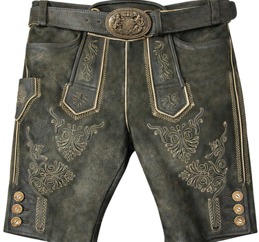 MADDOX Kurze Lederhose "Ammersee" mit Gürtel | Antik Smoke