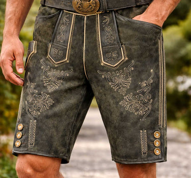 MADDOX Kurze Lederhose "Ammersee" mit Gürtel | Antik Smoke