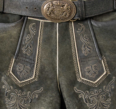 MADDOX Kurze Lederhose "Ammersee" mit Gürtel | Antik Smoke