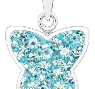 LUISIA® Kettenanhänger "Schmetterling" - Premium Kristalle - 925 Sterling Silber | Hellblau