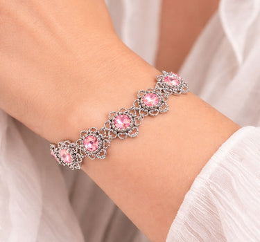 LUISIA® Armband "Leandra" mit Herzblüten und Premium Kristallen | Light Rosé / Rose