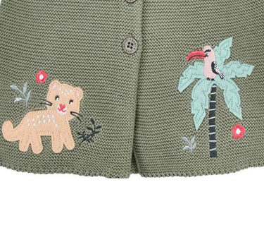 BONDI Baby Mädchen Strickjacke "Jungle" mit Stickereien 86604 | Olivgrün