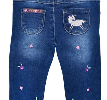 BONDI Baby Mädchen Jeans "Blümchen" 86645 | Blue denim