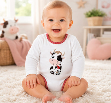 BONDI Baby Langarm Body "Kuh" 93773 | Offwhite Weiß