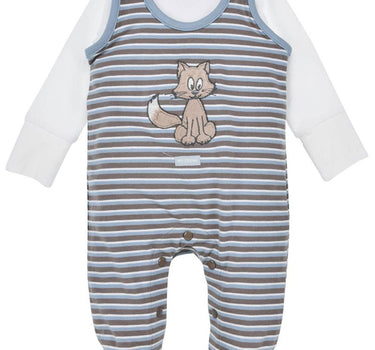 BONDI Baby Strampler Strampelanzug "My Friend" 94016 | Stripe Schoko Blue