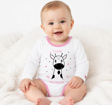 BONDI Baby Langarmbody "I love my Mummy" mit Giraffe | 93635 - Weiß/Rosa