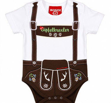 BONDI Baby Body Lederhose "Gipfelkraxler" 905090 | Weiß Braun
