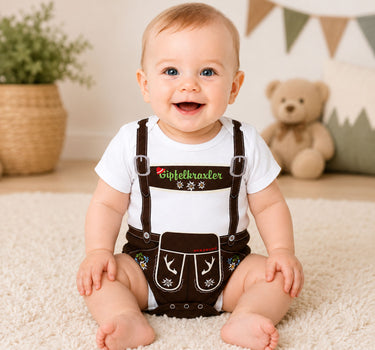 BONDI Baby Body Lederhose "Gipfelkraxler" 905090 | Weiß Braun