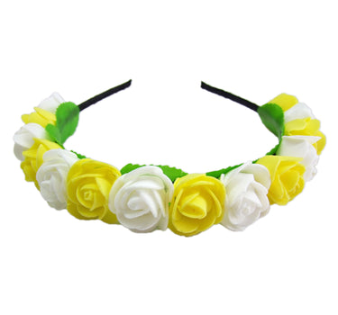 Blumen Haarreif mit Rosen | Gelb Weiß