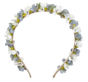 Blumen Haarreif "Elfe" - Schmaler Blütenkranz | Weiß Grau