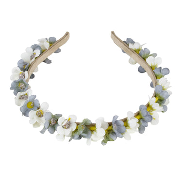 Blumen Haarreif "Elfe" - Schmaler Blütenkranz | Weiß Grau