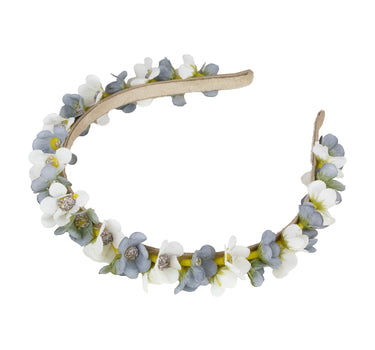 Blumen Haarreif "Elfe" - Schmaler Blütenkranz | Weiß Grau