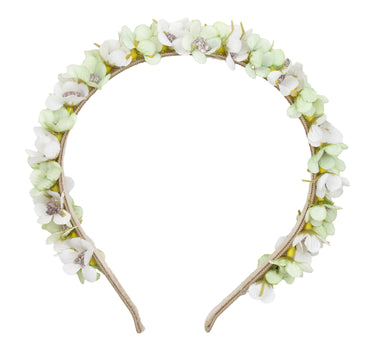 Blumen Haarreif "Elfe" - Schmaler Blütenkranz | Weiß Grün