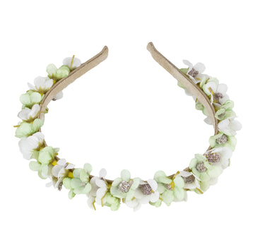 Blumen Haarreif "Elfe" - Schmaler Blütenkranz | Weiß Grün