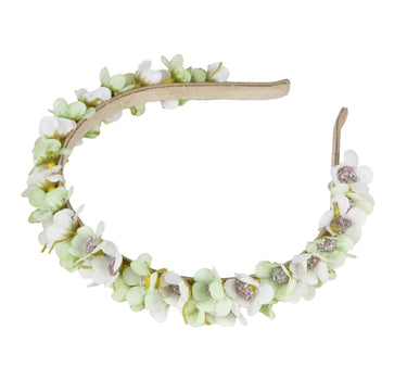Blumen Haarreif "Elfe" - Schmaler Blütenkranz | Weiß Grün