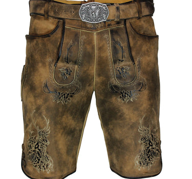 MADDOX Kurze Herren Lederhose "Brienz" mit Gürtel | Nappato Camel
