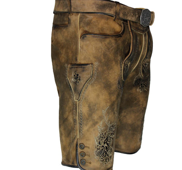 MADDOX Kurze Herren Lederhose "Brienz" mit Gürtel | Nappato Camel