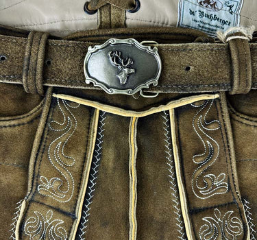 Buchberger Kurze Lederhose "Hubert 3" mit Gürtel | Ziegenvelours Braun Used