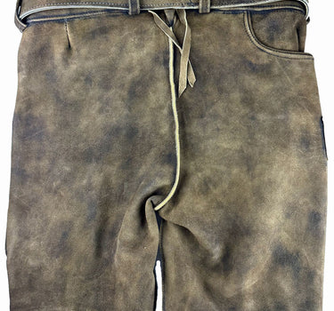 Buchberger Kurze Lederhose "Hubert 3" mit Gürtel | Ziegenvelours Braun Used