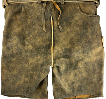 Buchberger Kurze Lederhose "Karl 1" mit Gürtel | Hirschleder Torf Grüner Stick