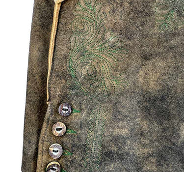 Buchberger Kurze Lederhose "Karl 1" mit Gürtel | Hirschleder Torf Grüner Stick