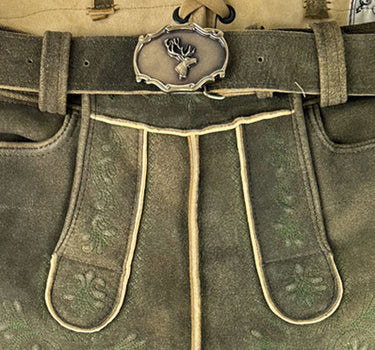 Buchberger Kurze Lederhose "Karl 1" mit Gürtel | Ziegenvelours Braun Grün
