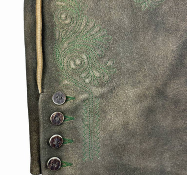 Buchberger Kurze Lederhose "Karl 1" mit Gürtel | Ziegenvelours Braun Grün