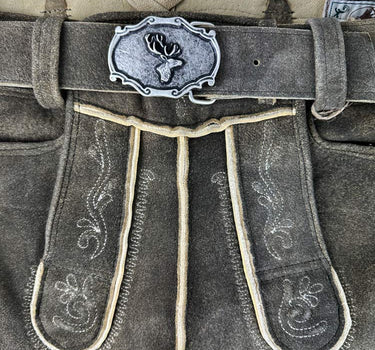 Buchberger Kurze Lederhose "Schorsch 1" mit Gürtel | Ziegenvelours Granit