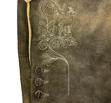 Buchberger Kurze Lederhose "Schorsch 1" mit Gürtel | Ziegenvelours Granit