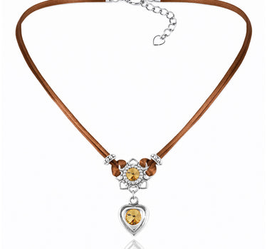 LUISIA Halskette "Chiara" mit Herzblüte, Strassherz und Premium Kristallen | Braun