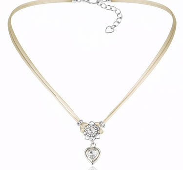 LUISIA Halskette "Chiara" mit Herzblüte, Strassherz und Premium Kristallen | Taupe
