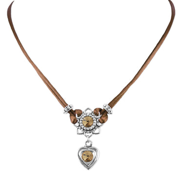 LUISIA Halskette Chiara mit Herzblüte, Strassherz und Kristallen von Swarovski | Braun