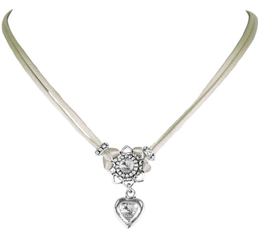 LUISIA Halskette Chiara mit Herzblüte, Strassherz und Kristallen von Swarovski | Taupe
