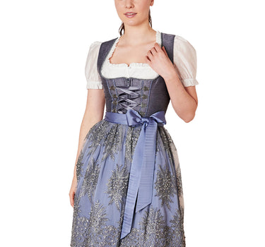 Krüger Collection Dirndl "Alexandra" mit Spitzenschürze | Grau 60cm