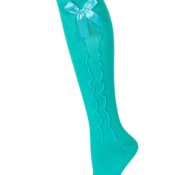 Trachten Kniestrümpfe mit Schleife für Damen | Türkis